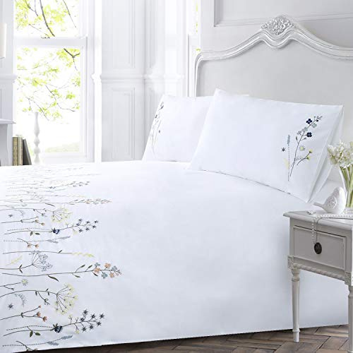 YINFUNG King Size Duvet Cover Sets Cotton White Bedding Floral Duvet Cover Sets Embroidered Soft Luxury Flower Quilt Cover with 2 Pillow Cases (White, King 230x220 cm)