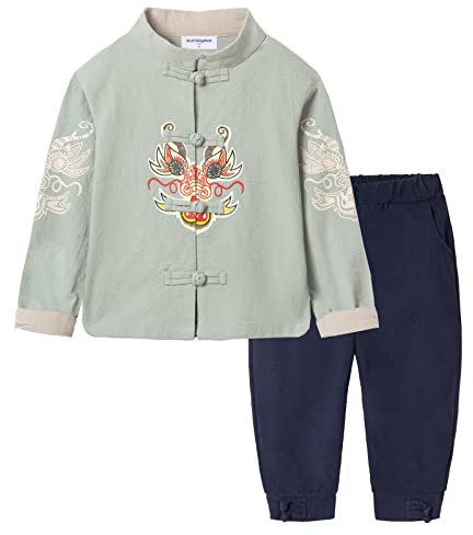 Mud Kingdom Tang Suit for Little Boys Traditional Chinese Style Green Size 5