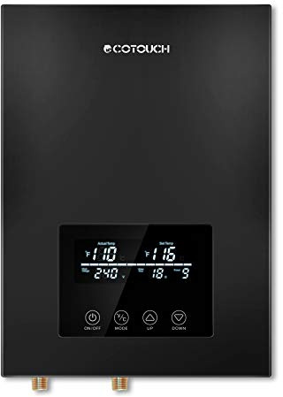 Tankless Water Heater Electric, ECOTOUCH 9kW 240V On Demand Hot Water Heater Electric Instant Water Heaters with Self-Modulating, ETL Certificated, Space Saving Design, ECO90B Black