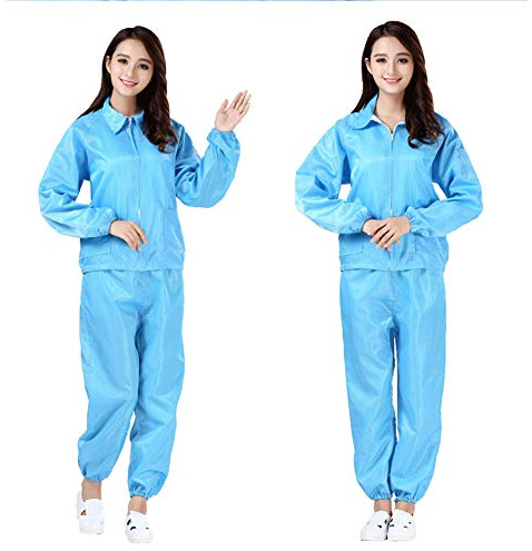 Unisex Staubfreie Overalls Anti-Statik-Split Anzug,leicht,wasserdicht und ölbeständig staubdichte Sicherheitsschutzkleidung Lab Reinraum- Werkstatt Arbeitskleidung Uniform,Blau,L