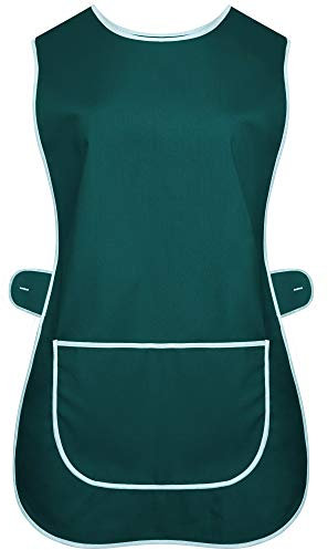 INDX Clothing Ladies Womens Tabard Kitchen Cleaning Chef Overall Catering Tabbard Apron With Pocket Side Button Fastening Plus Big Size S to 3XL (Bottle Green, XXXOS / 3XL)