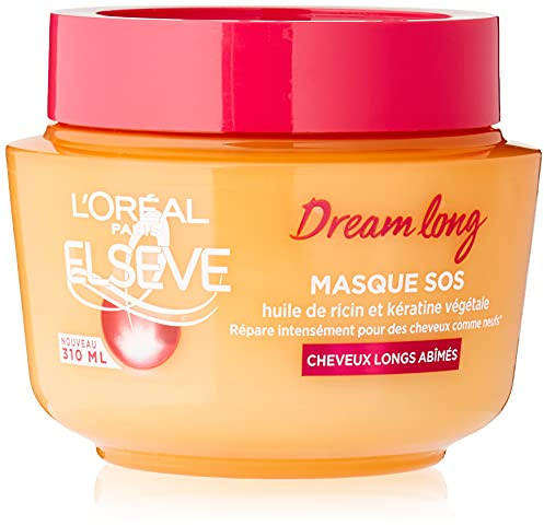 L’ORÉAL PARIS - Masque Réparateur SOS Kératine - Cheveux Longs - Enrichi en Huile de Ricin et Kératine Végétale - Elseve Dream Long - 310 ml