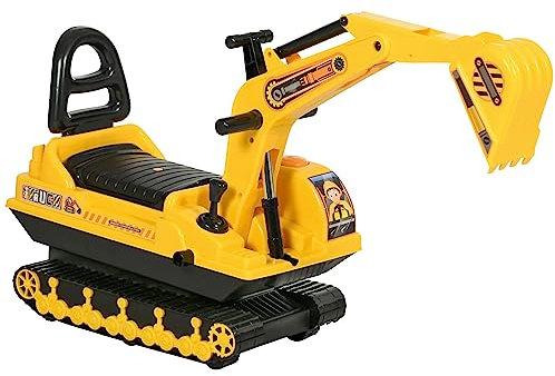 HOMCOM Kids Ride On Toy Digger Excavator Toy Tractors Walker Toddler Truck Basket Storage For Boys Girls 18-48 Months Yellow NO POWER