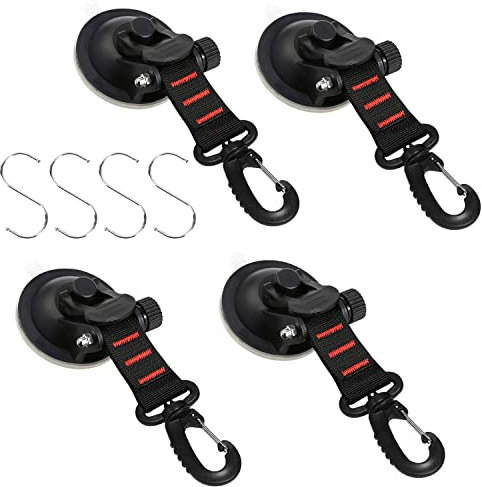 Abnaok Saugnapf Camping Set, 4 Stück Saugnapf Haken Camping mit 4 S-Haken/ Starke saugnäpfe für Auto Seitige Markisen Zelte,Wohnmobil, Multifunktiongler Camping Saugnäpfe