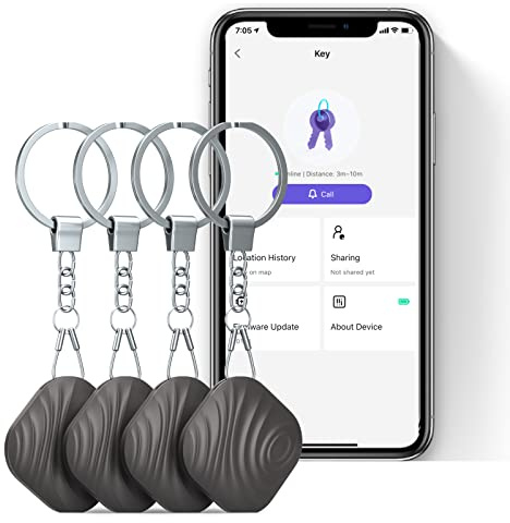 Key Finder Item Finders 4-Pack, Bluetooth Tracker Item Locator with Key Chain for Gifts Keys Pet Wallets or Backpacks and Tablets (4 Pack, Black)