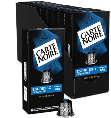 CARTE NOIRE - Café Capsules Espresso Décaféiné N°5 - Compatible Nespresso® | 100% Arabica - Rond & Equilibré - Notes de Caramel & Céréales Grillées - Fabriqué en France - 10 x 10 Capsules Aluminium