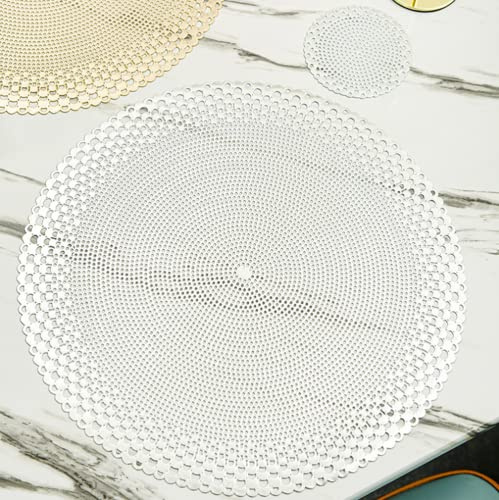 Dorate Rotonde Tovagliette Decorative, 6 Pacchi Tovagliette in PVC, Vuote Lavabili (D'argento)