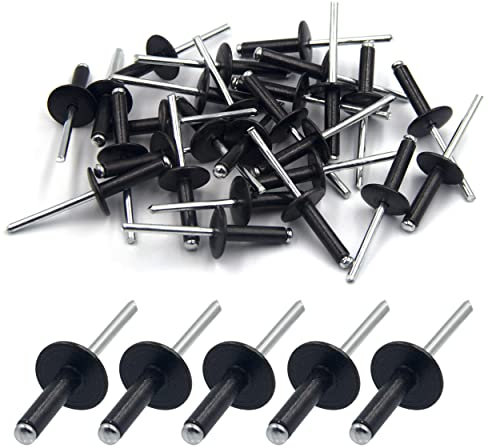 BESTYCHAO 50 pezzi rivetti ciechi in alluminio con flangia grande 4,8 mm x 20 mm, confezione da 50 (Nero)