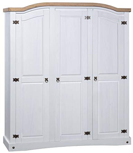 Tidyard Kleiderschrank Dielenschrank Lagerschrank Schrank Garderobenschrank Mehrzweckschrank Kleiderschränke,Gewölbtes Oberteil, mit 3 Türen, Mexiko-Stil Kiefernholz Weiß
