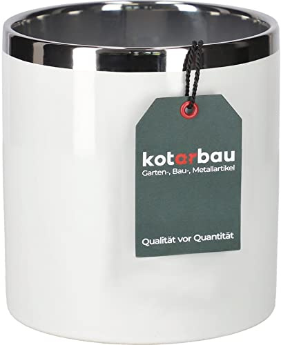 KOTARBAU® Keramik-Blumentopf Zylinder Weiß Silber ⌀ 130 mm Pflanztopf