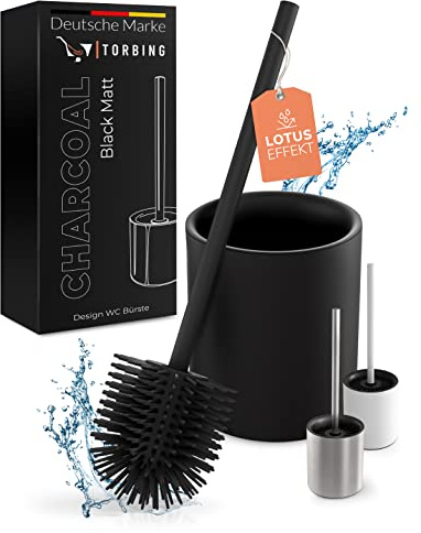 TORBING - Design Klobürste Silikon Edelstahl - Moderne Toilettenbürste mit schlichtem Halter aus hochwertigem Edelstahl - Elegante WC Bürste Silikon wasserabweisend (Charcoal Black Matt)