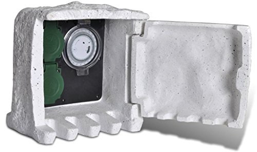 Gecheer Gartensteckdose mit Timer Fernbedienung Universalstecker Außensteckdose Steckdose Steinsteckdose 1,5m Kabel 19 x 19 x 20 cm
