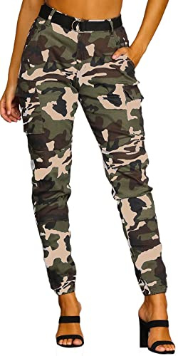 Camo Pants Women High Waisted Cargo Jogger with Pocket Slim Camouflage Hiking Sweatpant Military Army Combat Trousers XL