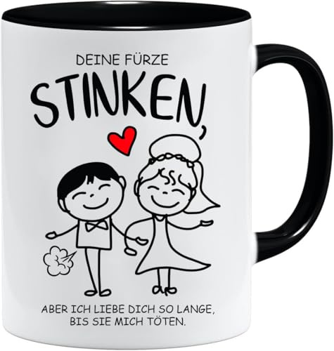 Tasse Mit Spruch & Geschenkbox | Deine Fürze Stinken - Bestes Kaffeetassen Für Ihn - lustige geschenke für männer - Furzen Büro Becher Geschenk - Spülmaschinenfeste Kaffeebecher (Schwarz)