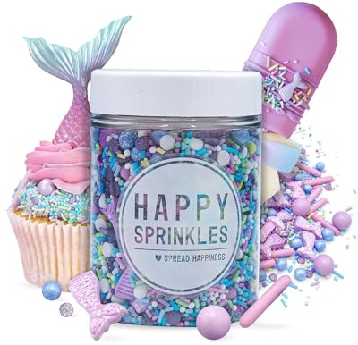 Happy Sprinkles SWEET MERMAID -Meerjungfrau Streusel Torten Keks Deko - 90g | Streuselmix mit Schokolade und Meerjungfrau-Motiven, für Torten, Cupcakes und Kekse