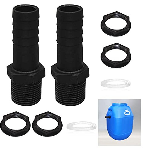 2 Stück Regentonnendurchführung 1 Zoll, Regentonnen Verbinder, Regentonnen Verbinder, Tankdurchführung mit Tülle Und Dichtung Für Regentonne, Wassertanks, Zisternen