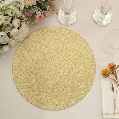 Efavormart 20 Pack | 13 Gold Glitter Round Paper Table Placemats, Disposable Dining Table Mats - 210 GSM