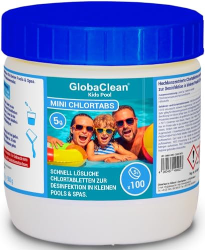 GlobaClean Chlortabletten für Pool & Whirlpool - Mini 5g, Whirlpool Chlor, Effektive Planschbecken Desinfektion, schnell auflösend, Ideal für Kinderpool, Sicher gegen Bakterien & Algen - 500g