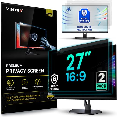 VINTEZ Blickschutzfilter Schutzfolie für 16:9 Breitbild-Computermonitor, 27 Zoll, blendfrei, kratzfest, Datenschutz, 2 Stück
