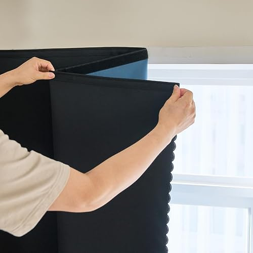 AJAZZ self Adhesive Portable 100% Blackout Curtains Simple and Easy to installBedroom Window Thermal Lnsulated Kitchen Room Darkening Black Small Drapes 1-Pack