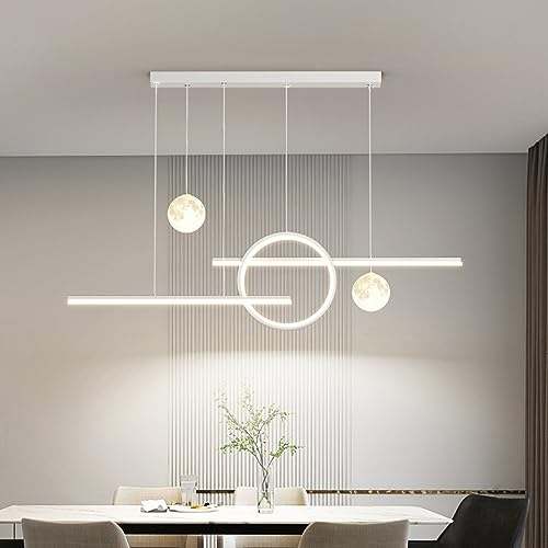 Bellastein Moderne Pendellampe Dimmbar mit Fernbedienung Hängeleuchte Wohnzimmer Esstisch Esszimmer Lampen Moderne LED Pendelleuchte für Esszimmer Schlafzimmer Küche Büro Hängelampe (Weiß, L100cm)
