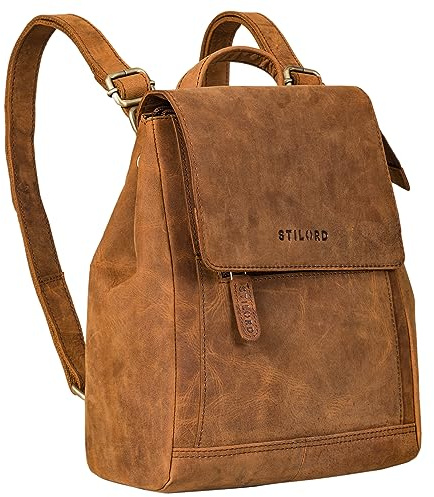 STILORD Allegra Elegante Rucksack Handtasche Damen Leder Klein Cityrucksack Frauen Vintage Lederrucksack Daypack Retro Wildleder Umhängetasche Farbe:tan - Dunkelbraun