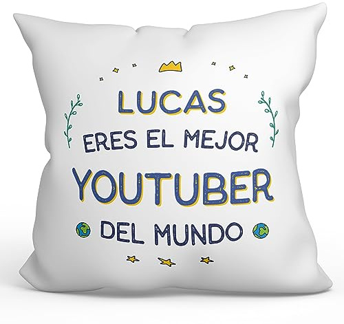 MUGFFINS Cojín Personalizable 40x40 cm para Youtuber Hombre Relleno Incluído - En Español - Mejor del Mundo - Regalo Original y Divertido