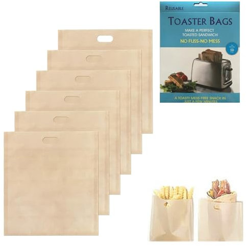 ieron Paquete de 6 bolsas para tostadora reutilizables, teflón antiadherente, bolsa de plástico resistente, fácil de abrir, bolsas para tostadora de microondas, parrilla, bolsa lavable para tostadora,