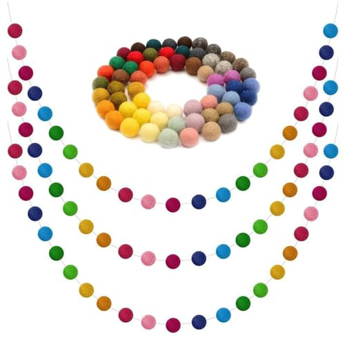XineYuor 4 Stück Bunte Filzkugeln Girlanden,Filz Pom Poms,Filz Kugel Girlanden,Girlande Kinderzimmer mit Pompom,Filzkugeln Bunt für Dekorieren im Baby-oder Kinderzimmer or Geburtstagsfeier