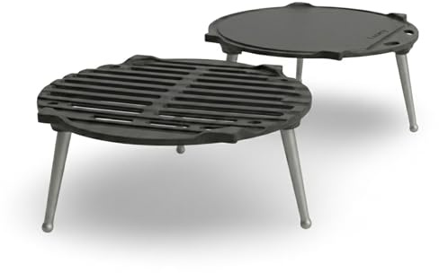 LUNA WAY CAST IRON - Runder Grillrost Grate Ø30,2 cm | Platte aus Gusseisen doppelt emailliert schwarz | für Grill Kamin Feuerstelle Herde und offenes Feuer | verstellbare Füße
