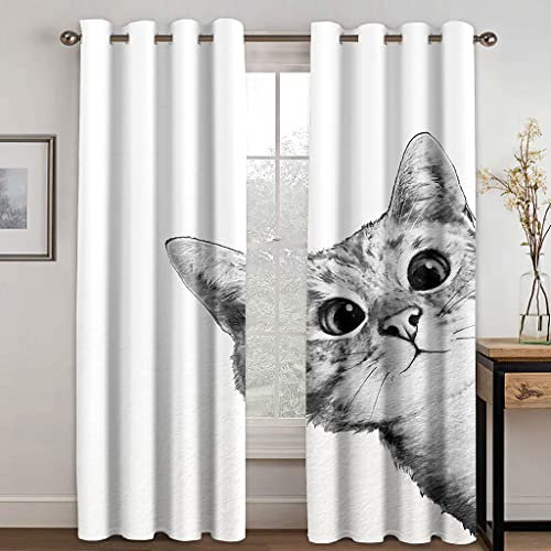 Vorhänge Blickdicht Gardinen Mit Ösen Verdunkelungsvorhang Thermovorhang Für Kinderzimmer Wohnzimmer Fensterdekoration 3D Süße Katze Muster Ösenschal H 230 X B 234 cm 2Er Set