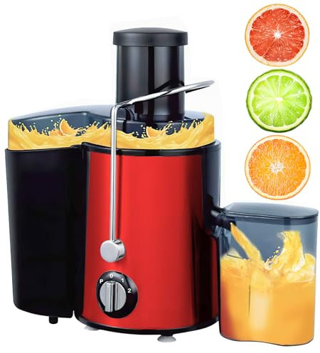 Estrattore di succo centrifuga, 400 W, centrifuga di frutta e legumi a 3 velocità, spremiagrumi elettrico con spazzola di pulizia, facile da pulire, senza BPA (rosso)
