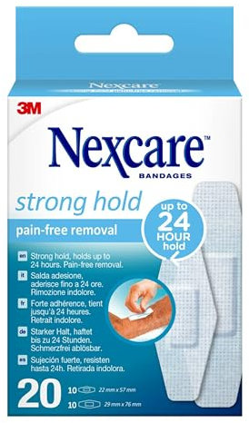 Pansements à retrait indolore Nexcare Strong Hold, Assortiment, 20/Boîte
