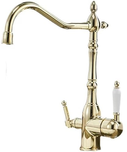 Küchenarmaturen Vollkupfer-Wasserhahn Mit 3-In-1-Wasseraufbereitung Drehbarer Multifunktionaler Küchenhahn Mit Heiß- Und Kaltmischfunktion Und Doppelgriff Gold