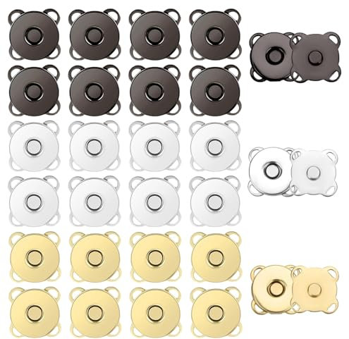 MAEXUS Magnetknöpfe 30 Paare 3 Farben 14mm Metall magnetische Knöpfe magnetverschlüsse für taschen magnetknöpfe zum annähen Pflaumenförmiger magnetischer Verschluss Für DIY-Näharbeiten Vorhänge