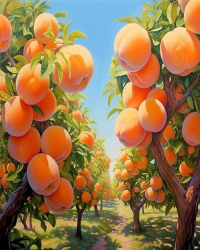 Colorful DIY Paint by Number Kit for Families,Apricot Garden,Ripe Apricots On The Trees,Fun Relaxing Art Activity,Complete Set with Canvas Paints,40x50cm,Without Frame