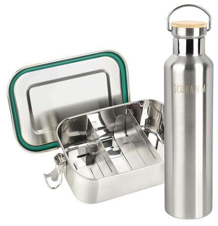 Schramm® Fiambrera y botella de acero inoxidable en juego termo de acero inoxidable, botella de 500 ml y fiambrera de 800 ml, set de metal