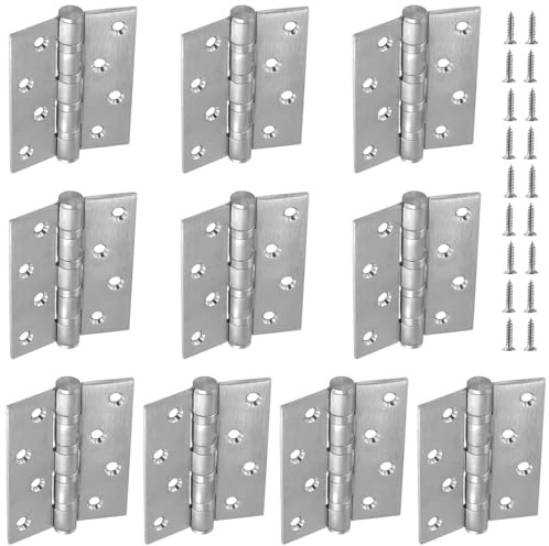 TAICHEUT 10Pcs 4 Inch Door Hinges, 102 x 76 x 3mm Stainless Steel Ball Bearing Folding Butt Hinges with 80 Screws for Wooden Doors