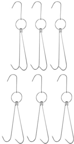 sourcing map 6Pcs Double Meat Hooks 13.6 Inch 4mm Stainless Steel Roast Bacon Shop Hook BBQ Grill Hanger Cooking Tools Accessories for Smoking, Grilling, Beef, Rib