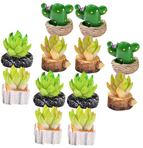 MAGICLULU 12pièces Figurines Mini Cactus Résine Décoration De Table Plantes Pot Miniatures pour Maison Bureau Voiture