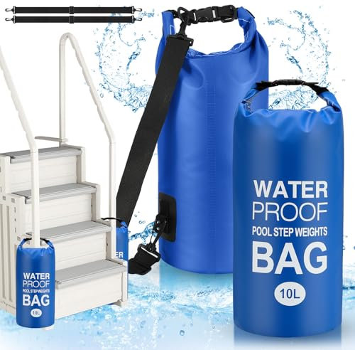 Goovilla Pool Ladder Weights Universal | 2 Pack 10L 500D PVC Waterproof Tear-Resistance Sand Bags for Above Ground Pools Steps | Easy to Fill and Seal with Strong Handle and 2 Straps (Dark Blue)