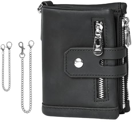 CRFASIBE Portafoglio Uomo Slim in Vera Pelle con Blocco RFID, 14 Slot Carte, Tasca Monete e Catena, Portafogli da Uomo con Confezione Regalo, Idea Regalo per Lui(Stile A, Nero)