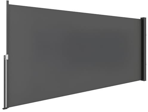 Outsunny Seitenmarkise Versenkbarer Garten-Sichtschutz Paravent Abm. 3L x 1,4H m Alu. Polyester Anti-UV High Density 180 g/m² Dunkelgrau