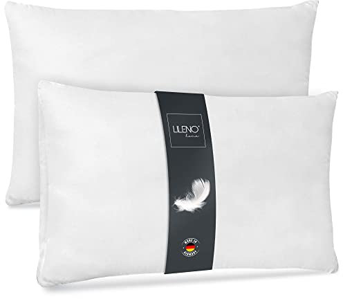 LILENO HOME Federkissen 40x80 cm [2er Set] - Kissen 40 x 80 cm aus Federn als Kopfkissen, Schlafkissen u. Bettkissen perfekt für Allergiker und Kinder - Federkernkissen mit je 750 g Federfüllung