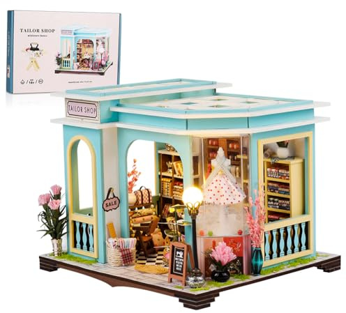 Bricolage Mini kit de maison avec lumière LED,magasin de tailleur Mini kit de construction de maison,mini kit de maison 3D kit de modèle d'artisanat en bois,adulte bricolage maison de poupée Mini Kit