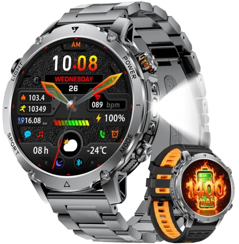 SUNKTA Smartwatch Herren,800 mAh Akku/1,85'' HD-Display-Sportuhr/120+ Sportmodi,IP68 Wasserdicht Großes Fitnessuhr mit Herzfrequenz,SpO2,Schlafmonitor für Android iOS 2 Silikon Armbänders