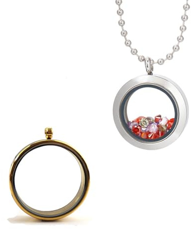 YULIAO Kristall Medaljong Smycken, Memory Medaljong Hänge, Rund Legering Halsband, Fotomedaljong, Memory Medaljong Design, Rund Flytande Medaljong, Ett Guld och Ett Silver