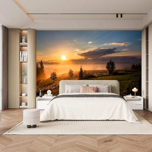 Fotomurale Bosco Carta da Parati Paesaggio Dell'alba 3D Fotomurali In Tessuto Non Tessuto 250x175 Decorazione Parete Camere da Letto Soggiorno Pareti Murale Poster Giganti a-1683