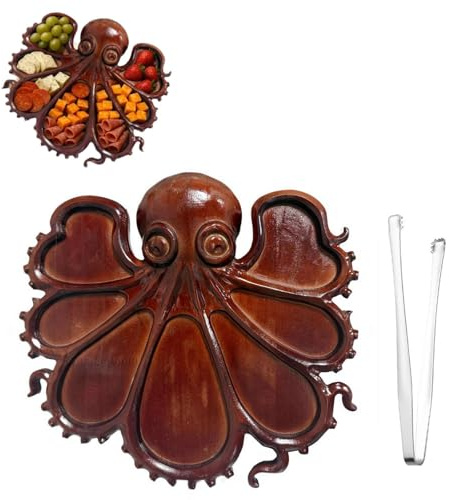 Plato de comida de pulpo, bandeja de madera con forma de pulpo para servir queso, charcutería, tabla decorativa de frutas para plato de cocina