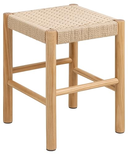 AC Design Furniture Sofie Hocker, Off White Papiergeflecht, Gestell NC lackiert Kiefer mit geflochtenes Muster, 35x35x45 cm